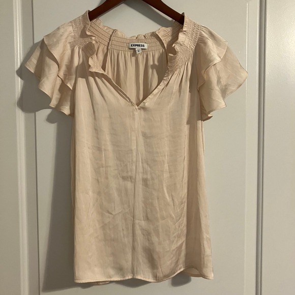 Express Tops - Express silky ruffle v-neck blouse flutter sleeves light peach color Women's S